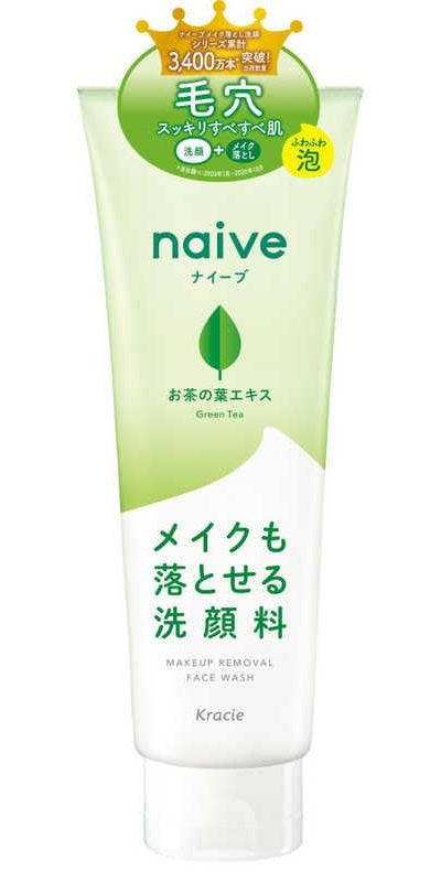 クラシエ ナイーブ メイク落とし洗顔フォーム【お茶の葉エキス配合】200g x 36本/ケース, 日本製 Kracie NAIVE Make-up Remover & Facial Foam 【Green Tea Leaf Extract】 200g x 36 count/ case, Made in Japan