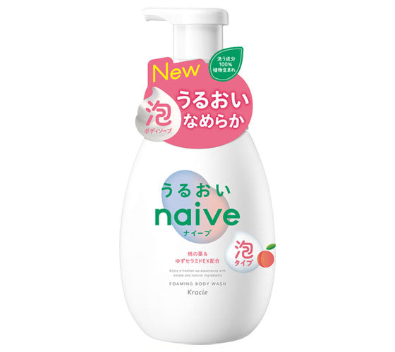 クラシエ ナイーブ 泡状ボディソープ【桃の葉エキス配合】600ml x 9本/ケース, 日本製 Kracie NAIVE Body Foam Soap【Peach Leaf Extract】 600ml x 9 bottles/ case, Made in Japan