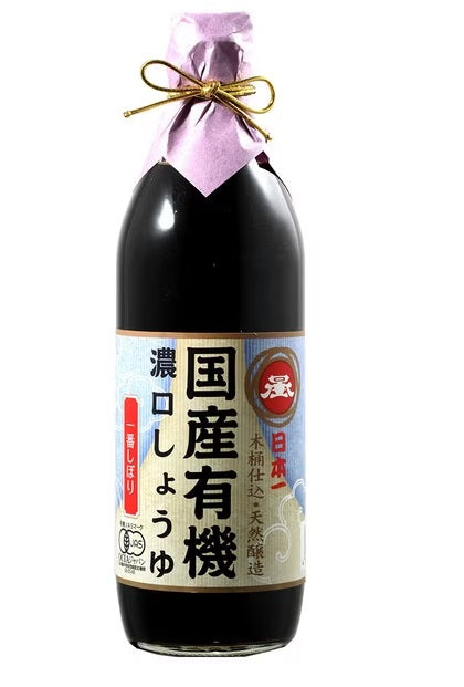 国産有機濃口しょうゆ(一番しぼり)500ml x 12本/ ケース, 日本産, Organic Koikuchi Shoyu (Dark Soy Sauce) brewed in traditional wooden barrels, 500ml x 12 bottles, Product of Japan