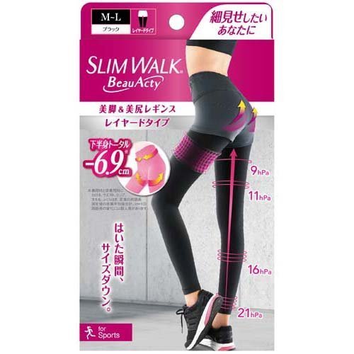 ピップ スリムウォーク Beau-Acty 美脚&美尻レギンス PH739 ブラックM-L 日本製, Pip SLIMWALK Beau-Acty Beautiful Legs & Hip Leggings for Sport PH739 Black M-L, Made in Japan