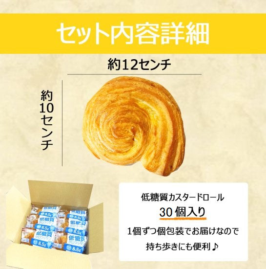ロングライフ 低糖質カスタードロール 30個/ケース 賞味期限60日 Long-life Low-carb Custard Roll 30 count/case, shelf-life 60 days