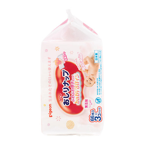 ピジョン おしりナップ ふわふわ厚手仕上げ ベビーオイルイン 66枚 3個パック 日本製 Pigeon Baby Wipes, Soft and Thick, Baby oil-added 66 count x 3 /pack, Made in Japan