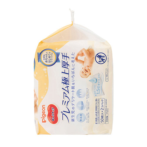 ピジョン おしりナップ プレミアム極上厚手 50枚 2個パック 日本製 Pigeon Baby Wipes Premium Super Thick 50 count x 2 /pack Made in Japan