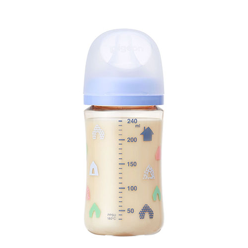 ピジョン 哺乳びん プラスチック(PPSU) 240ml (乳首Mサイズ付)【House】Pigeon SofTouch Baby Feeding Bottle Plastic (PPSU) 240ml (with M size Nipple) 【House】