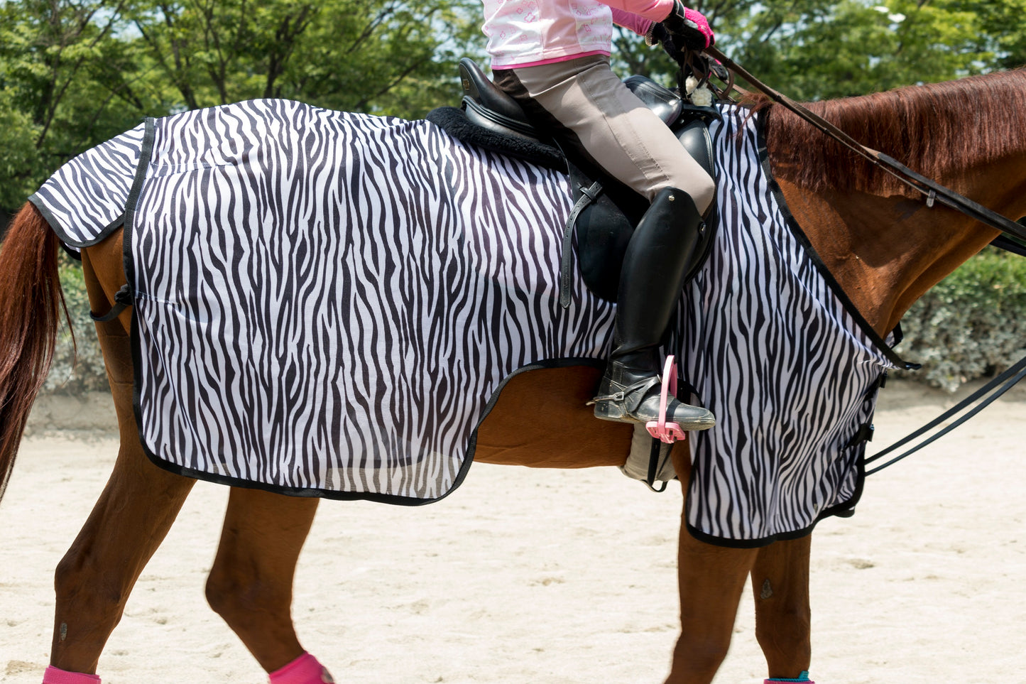 リゲルナイト 乗馬用 虫よけフライシート サイズ145/195, RIGEL KNIGHT Zebra Pattern Fly Riding Sheet with Built-in Insect Protection, Size 145/195