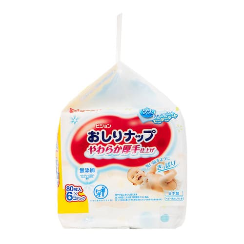 ピジョン おしりナップ やわらか厚手仕上げ 純水99% 80枚 6個パック 日本製 Pigeon Baby Wipes Mild and Thick with 99% Pure Water 80 count x 6 /pack Made in Japan