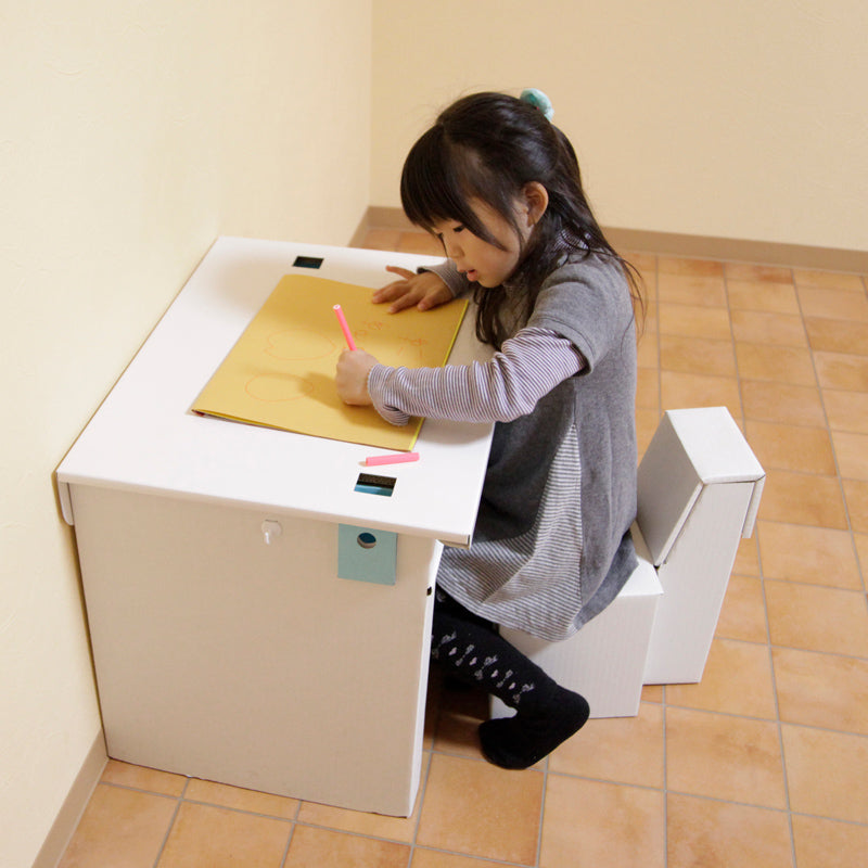 こども用段ボール製デスクセット 3-7歳(おべんきょうごっこ)日本製, Kids Cardboard Desk and Chair Set 3-7 year old, Made in Japan