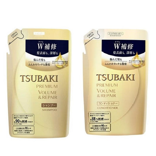 資生堂 TSUBAKI プレミアムボリューム＆リペア シャンプー/コンディショナー 詰替え 330ml x 18本/ケース, 日本製 Shiseido TSUBAKI Premium Volume & Repair Shampoo/Conditioner 330ml Refill x 18 bottles/ case, Made in Japan