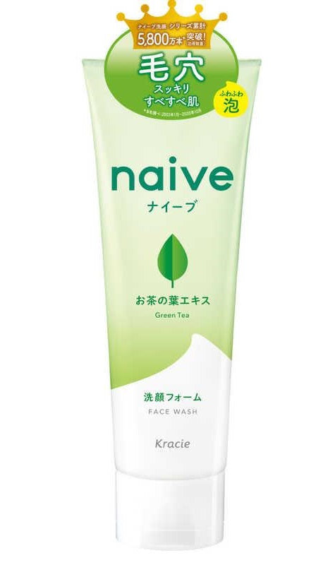 クラシエ ナイーブ 洗顔フォーム【お茶の葉エキス配合】130g x 36本/ケース, 日本製 Kracie NAIVE Foaming Facial Cleanser 【Green Tea Leaf Extract】 130g x 36 count/ case, Made in Japan