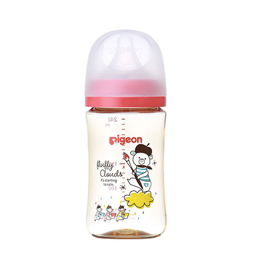 ピジョン 哺乳びん プラスチック(PPSU)  240ml (乳首Mサイズ付）【Bear】Pigeon SofTouch Baby Feeding Bottle Plastic (PPSU) 240ml  (with M size Nipple) 【Bear】