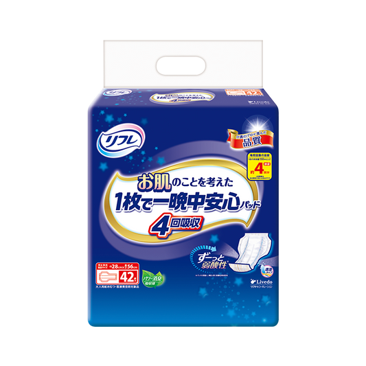 リブドゥ リフレ お肌のことを考えた1枚で一晩中安心パッド 4回吸収 42枚 日本製 Livedo REFRE Incontinence Protective Skin-care Large-size Overnight Pad, 4 times of urine Absorption, Unisex, 42 count, Made in Japan