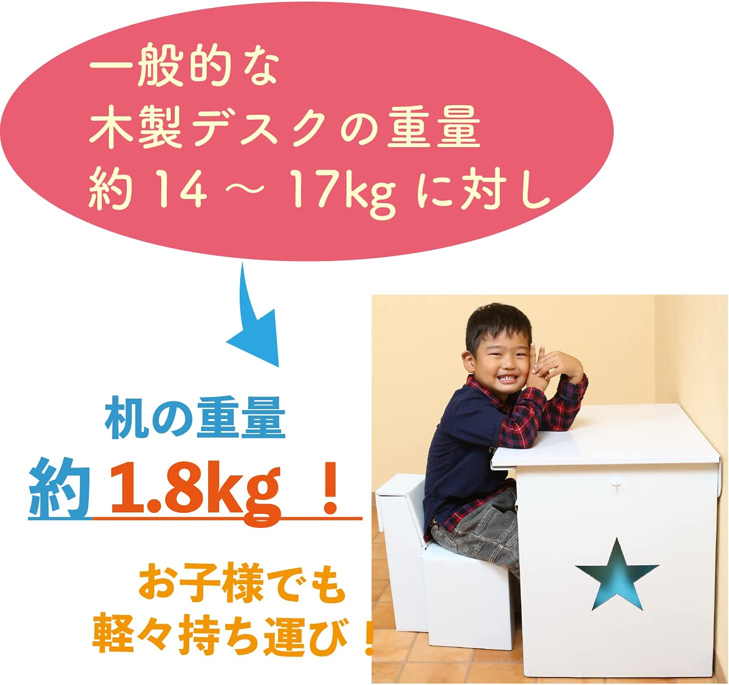 Cardboard Eco Kawaii Desk & Chair for 3-7 Year old Kids, Made in