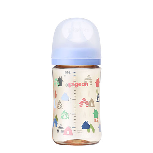 ピジョン 哺乳びん プラスチック(PPSU)  240ml (乳首Mサイズ付）【House】Pigeon SofTouch Baby Feeding Bottle Plastic (PPSU) 240ml  (with M size Nipple) 【House】