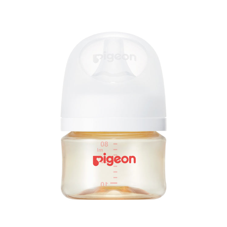 ピジョン 哺乳びん プラスチック(PPSU)  80ml (乳首SSサイズ付）Pigeon SofTouch Baby Feeding Bottle Plastic (PPSU) 80ml  (with SS size Nipple) 【Pigeon Logo】